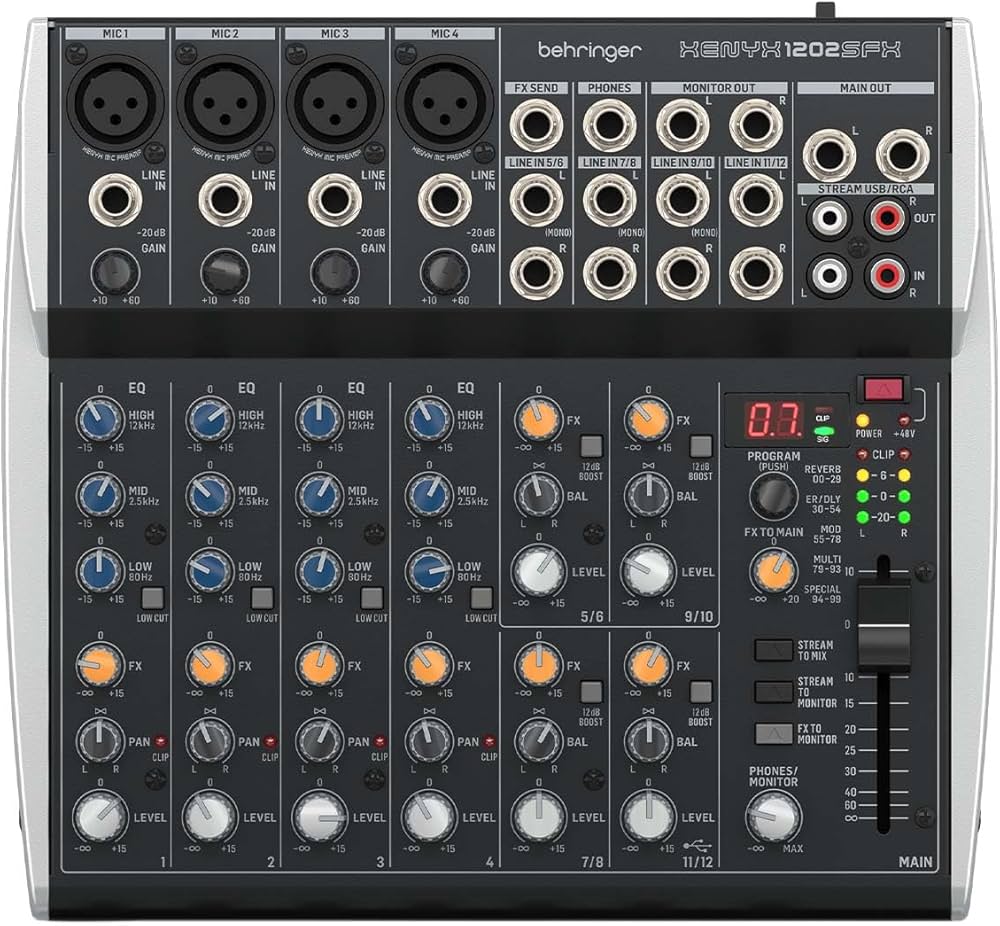 BEHRINGER XENYX-1202-SFX – MIXER 4 MONO + 4 ESTÉREO / STREAMING / EFX