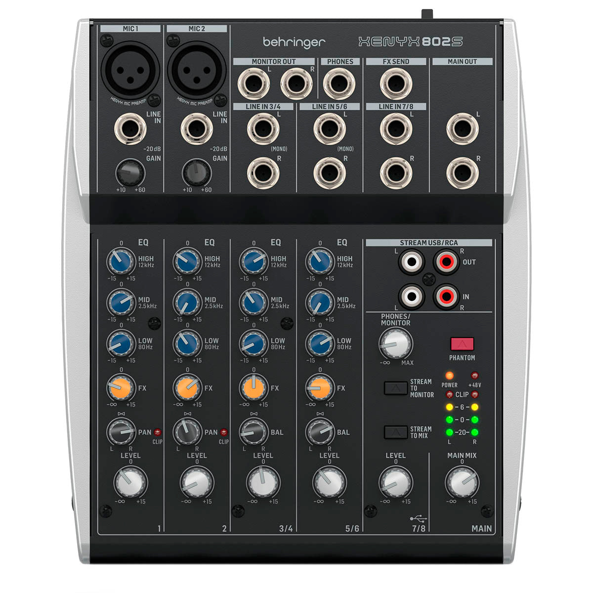 BEHRINGER XENYX-0802S – MIXER 2 CANALES MONO + 3 ESTÉREO / STREAMING INTERFACE